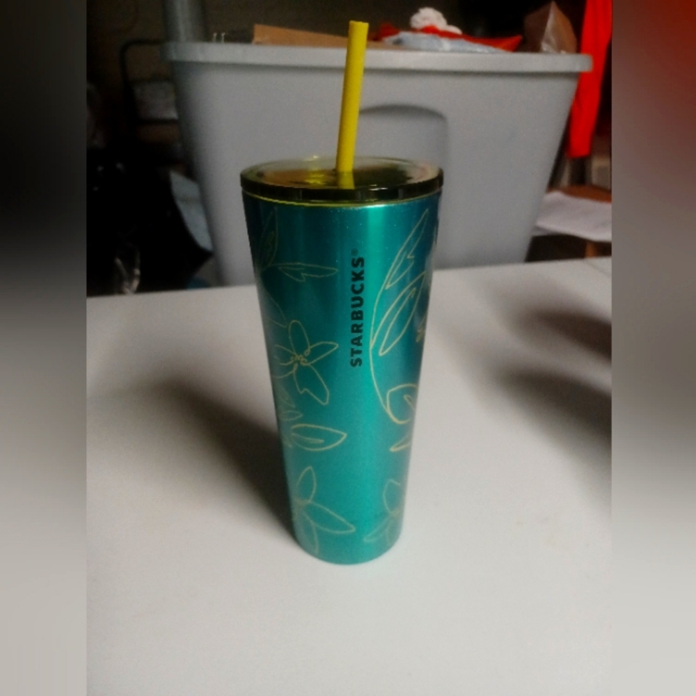 Starbucks Teal Tumbler with Yellow Straw